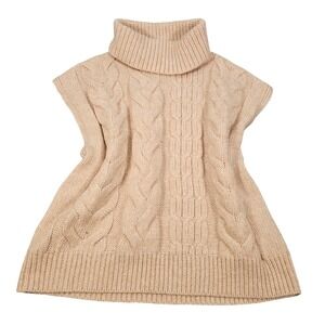 New EXPRESS Tan Cable Knit Turtleneck Sleeveless Vest Sweater Women's XL
